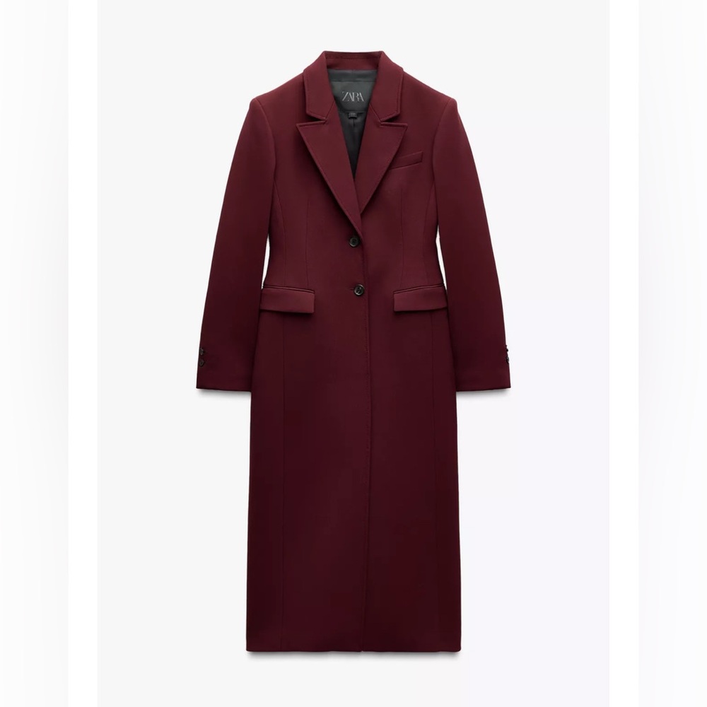 Zara Burgundy Long Coat Size Small - Picture 5 of 16